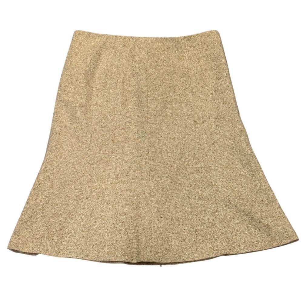 Theory Wool A Line Midi Skirt 6 Beige Lined Workwear Quiet Luxury Preppy Office